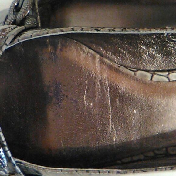 Saks Fifth Avenue Pewter Reptile Embossed Flats - Picture 6 of 14